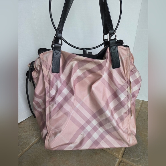 Burberry Nylon And Leather Nova Check Pink Plaid Tote Bag - Picture 16 of 17